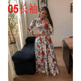 Spring Autumn Bohemia Flower Print Women's Dress Cuasla Hollow Out Long Sleeve Maxi Dresses Fashion Tunic Party Dress