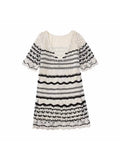 2023 Women Summer Mini Dress Vintage Striped Knitting Short Sleeve Lining Female Elegant Street Hollow Out Dresses-Outfit
