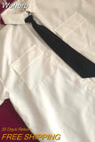 2023 Short Sleeve Shirt Women White Turn Down Collar Basic Casual Teen Gril Student Oversize Shirt Women Loose Blouse-Outfit