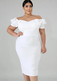 Elegant Plus Size Off Shoulder Ruffled Sleeve Bodycon Midi