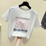 Women T-shirts Spring Summer New Fashion Cool Print Female Summer T-shirt White Casual T Shirt Femme Pink Loose Top