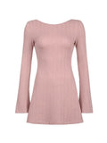 Backless Knitted Long Sleeve Mini Dress-Outfit