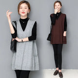 Woherb Autumn Long Loose Wear V-Neck Knit Thin Vest Vest New Large Size Set Vest Female-Outfit