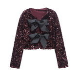 New Fashion Temperament Women's Long-Sleeved Bow Decorated With A Glide Coat