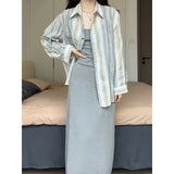 Woherb 2024 New Color Sunscreen Striped Shirt Female Simple Loose Versatile Jacket Coat Cardigan Small-Outfit