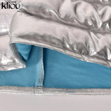 Kliou Shiny Quilted Women Skirt Autumn Fashion Warming Y2K Concise Street Style Clothing High Waist Elastic Female
