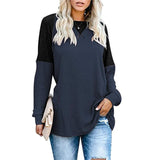 Autumn Patchwork Long Sleeved T-Shirt Fashion Loose Casual Top Women Oversized Tunic Round Neck Tee Shirt Pullovers Femme-Outfit