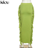 Kliou Side Tassel Women Skirt Elegant Unique Robe Straight Skinny Hight Waist Stretchy Hot Streetwear Style Female