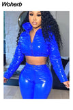 Winter Casual PU Leather Long Sleeve With Hood Short Jacket 601-0-Outfit