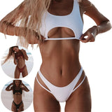 2020 New Bikini Sexy Breast Mat Gathering Solid Color Hollow Beach Women's Swimsuit