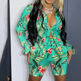 Women Fashion Two-Piece Set Casual Wear Suits Set 2pcs outifts Casual wear Floral Print Button Design Top &Shorts