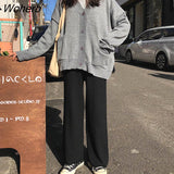 Women Casual Sweater Retro Grey Solid Loose Pockets Single Breasted V-Neck Trendy All-match Jumper Female Tops Outwear-Outfit