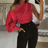 Blusas Women 2022 Summer Off Shoulder Shirt Elegant Long Sleeve Blouse Fashion Asymmetrical Top Casual Solid Tunic