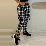 2021 Women Fashion Casual Plaid Print Pants Women Trousers Cargo Pants Fashion Casual