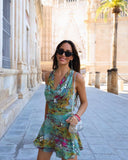 Tie-dyed Women's Mini Skirt Set Fashion V Neck Off Shoulder Sleeveless Crop Top Suit 2023 Summer Lady Vacation Chic Outfit-Outfit