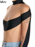 Kliou Mesh Patchwork Bodysuit Women Sexy See Through Halter Backless Panelled One Piece Female Elastic Summer Swimsuit