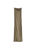 2023 Women Summer MIDI Tank Dress Fashion Solid Satin Sleeveless Split Female Elegant Street Sheath Dresses Clothing-Outfit