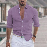 New Men's Summer Cotton-Blind Beach Shirt Long Sleeves Solid Hawaiian Holiday