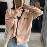 Woherb Wind Sweater Coat Cardigan Female 2024 New Style Retro Outside Build Loose Long Sleeve Autumn And Winter Outside Wear Knit Sweater-Outfit