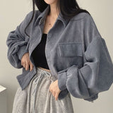 Corduroy Shirt for Woman Elegant Chic Woman Shirt Double Pocket Shirt Coat Autumn and Winter 2023 New Casual Jacket Korean-Outfit