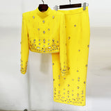 Star Fashion New Heavy Industry Nails Studded Short Top Dress Suit Two