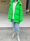 Women's Winter Parkas Hoodie Green Jacket Coat Zip Up Thick Puffer Coat Woman Cotton Padding Winter Jackets For Women