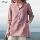 Tunic Womens Summer Blouse ZANZEA 2022 Elegant Button Shirts Casual Blusas Female V Neck Solid Tops Woman
