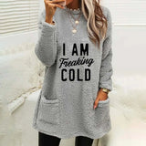 And Winter Women's Hot Style Letter Print Round Collar Loose Long Sleeve Pocket Plush Hoodie Woman-Outfit