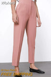 Summer Casual Solid Ankle-Length Pants 2023 High waist Fashion Female Elegant Straight Pants Trousers Clothing LY9385-Outfit