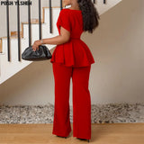 Two Piece Set Women Tracksuit Summer Clothes African Dresses for Women Casual Party Bandage Blouse Wide Leg Pants Suit Outfits-Outfit