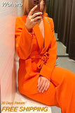 Women Fashion Solid Lace Up Blazer Set Chic Lapel Long Sleeved High Waist Pants Suit 2023 Spring Office Ladies Elegant Outfits-Outfit