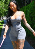 Grey O-Neck Sleeveless Solid Skinny