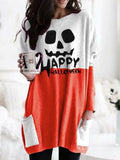 2020 Autumn Winter Halloween Fashion Women's Mini Dress Casual O Neck Long Sleeve Pocket Ladies Pumpkin Print
