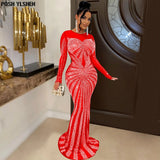 Fashion Sexy Dress Evening Maxi Dress Women Party Club Mesh Perspective Bodycon Peach Hip Elegant Maxi Dresses For Woman-Outfit