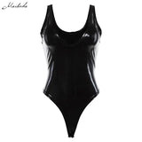 Black PU Leather Sexy V-neck Bodysuit Women Skinny Summer Beach Casual Ladies Slim Jumpsuit 2019 New