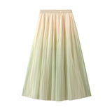 Women Elastic Waist Gradient Pleated Midi Skirt Elegant Reversible Wearable A-line Skirt for Summer Spring QT2102-Outfit