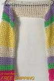 y2k Hollow Out Crop Top Long Sleeve Flared Cover-ups Knitwear 2000s Women Vintage Fairy Grunge Clothes Streetwear-Outfit