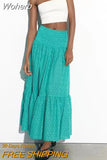 2023 Women Summer Skirts Fashion Print Elastic waist Pleated Ankle-Length Poplin Female Sweet Elegant Skirt Clothing-Outfit