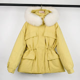 Large Natural Raccoon Fur Hooded Winter Jacket 90% White Duck Down Coat Women Puffer Fluffy Parkas With Belt Snow