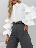 Design Feeling White Lotus Leaf Sleeve Shirt 2025 Autumn And Winter New Casual