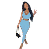 hirigin Sexy Two Piece Set Summer Outfits for Women Crop Top and Hollow Hem Pants Sweatsuit Club Party Matching