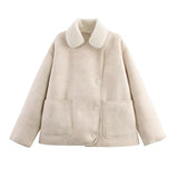 Fall Fashion Collar Three-Color Fur Integrated Long-Sleeved Jacket Women's