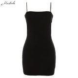 Women Spaghetti Strap Dresses Solid Slim Flat Mouth Dress Summer Black High Waist Casual Sheath Short Dress 2019