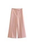 2023 Women Summer Wide Leg Pants Casual Solid High Waist Pockets Ankle-Length Pants Female Elegant Street Trousers-Outfit