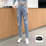 Woherb Jeans Female Autumn 2024 New Korean Version Loose High Waist Show Thin Straight Tube Harun Radish Dad Pants-Outfit