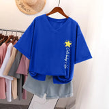 Oversized T Shirts 100% Cotton Plus Size T Shirt Summer Top Tees Letter Printed V Neck L-6XL Short Sleeve Tshirt Women-Outfit