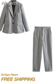 2023 Women Spring Summer Pant Suits 2 pieces sets Fashion Solid Blazers Suit Coats and Trousers Female Casual Clothing-Outfit