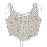 French Small Broken Flower Strap Fish Bone Corset Short Vest Bustier Crop Early Spring