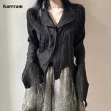 Gothic Black Shirt Yamamoto Style Dark Aesthetic Blouse Women Irregular Designer Clothes Emo Alt Clothes Grunge Tops