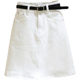 Woherb Summer New Style High Waist White Denim Skirt Korean Version Versatile Show Thin A-Word Wrap Hip Skirt Tide-Outfit